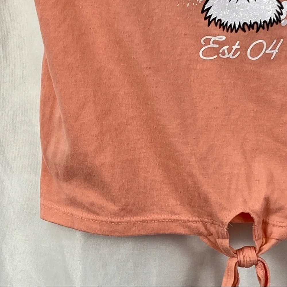 Justice Girl Kids Orange Short Sleeve Tiger Graphic Tee Front Tie Size Medium